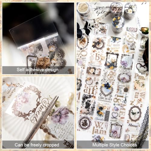 HASTHIP® 6 Rolls Flower Washi Tape Stickers Letter Floral Vintage Tapes PET Journaling Decorative for Crafts Card Making Planner Journal Scrapbooking Supplies 3 PCS HASTHIP® 6 Rolls Flower Washi Tape Stickers Letter Floral Vintage Tapes PET Journaling Decorative for Crafts Card Making Planner Journal Scrapbooking Supplies 3 PCS